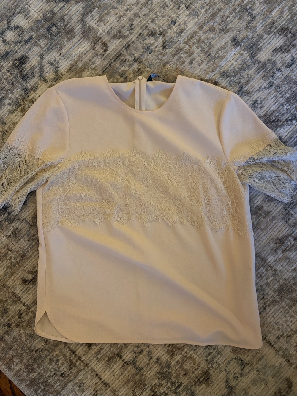 Zara Pale Pink Short Sleeve Lace Trim Blouse